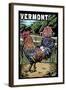 Vermont - Rooster - Scratchboard-Lantern Press-Framed Art Print