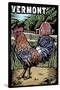 Vermont - Rooster - Scratchboard-Lantern Press-Stretched Canvas