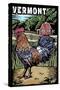 Vermont - Rooster - Scratchboard-Lantern Press-Stretched Canvas