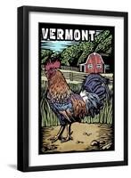 Vermont - Rooster - Scratchboard-Lantern Press-Framed Art Print