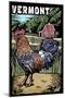 Vermont - Rooster - Scratchboard-Lantern Press-Mounted Art Print