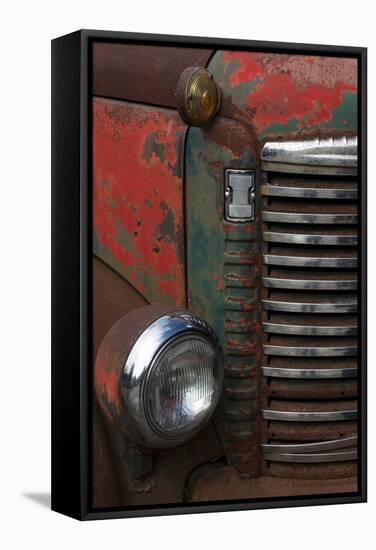Vermont. Rusting Abandoned Vintage International Truck Detail-Judith Zimmerman-Framed Stretched Canvas