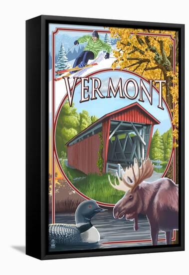 Vermont Scenes-Lantern Press-Framed Stretched Canvas