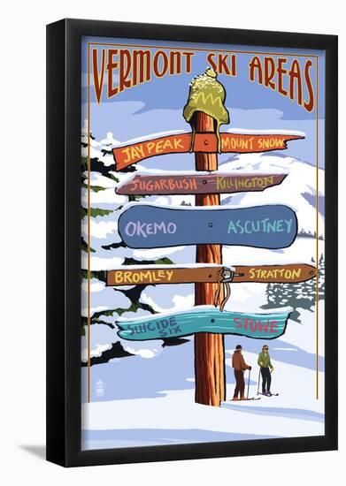 Vermont - Ski Areas Sign Destinations-null-Framed Poster