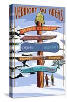 Vermont - Ski Areas Sign Destinations-Lantern Press-Stretched Canvas