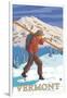 Vermont - Skier Carrying Skis-Lantern Press-Framed Art Print