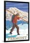 Vermont - Skier Carrying Skis-Lantern Press-Framed Art Print