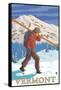 Vermont - Skier Carrying Skis-Lantern Press-Framed Stretched Canvas