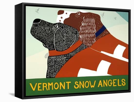 Vermont Snow Angels Black And Springer-Stephen Huneck-Framed Stretched Canvas