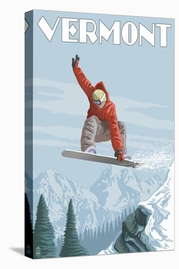 Vermont - Snowboarder Jumping-Lantern Press-Stretched Canvas