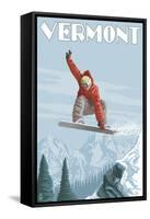 Vermont - Snowboarder Jumping-Lantern Press-Framed Stretched Canvas