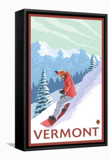 Vermont - Snowboarder Scene-Lantern Press-Framed Stretched Canvas