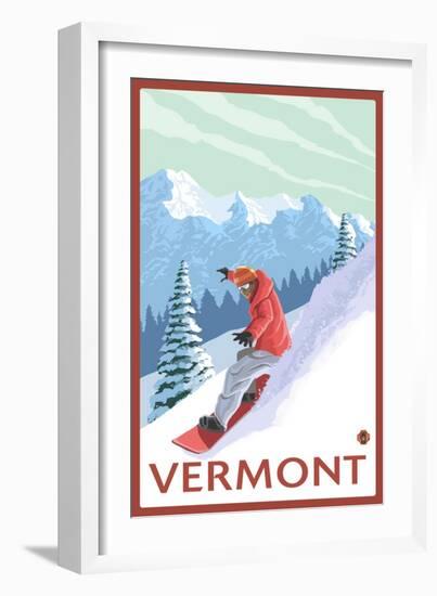 Vermont - Snowboarder Scene-Lantern Press-Framed Art Print