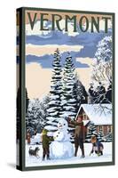 Vermont - Snowman Scene-Lantern Press-Stretched Canvas