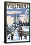 Vermont - Snowman Scene-Lantern Press-Framed Stretched Canvas