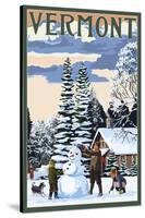 Vermont - Snowman Scene-Lantern Press-Stretched Canvas