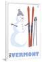 Vermont, Snowman with Skis-Lantern Press-Framed Art Print