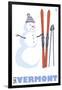 Vermont, Snowman with Skis-Lantern Press-Framed Art Print