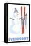 Vermont, Snowman with Skis-Lantern Press-Framed Stretched Canvas