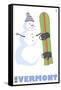 Vermont, Snowman with Snowboard-Lantern Press-Framed Stretched Canvas