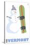 Vermont, Snowman with Snowboard-Lantern Press-Stretched Canvas