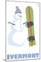 Vermont, Snowman with Snowboard-Lantern Press-Mounted Art Print