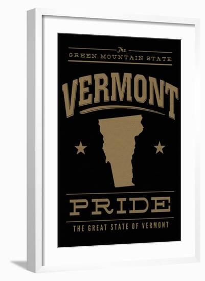 Vermont State Pride - Gold on Black-Lantern Press-Framed Art Print