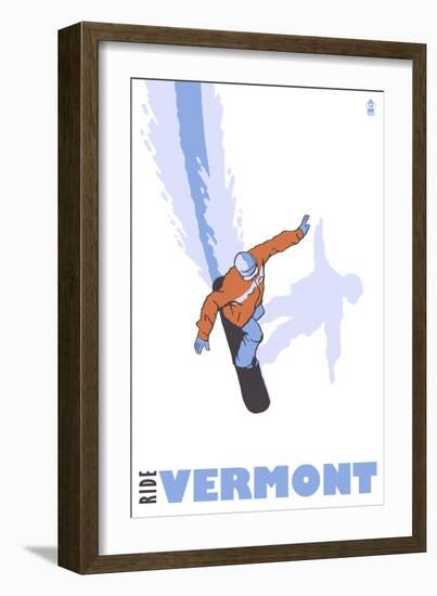 Vermont, Stylized Snowboarder-Lantern Press-Framed Art Print