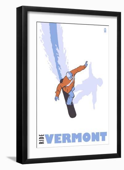Vermont, Stylized Snowboarder-Lantern Press-Framed Art Print