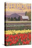 Vermont - Tulip Fields-Lantern Press-Stretched Canvas