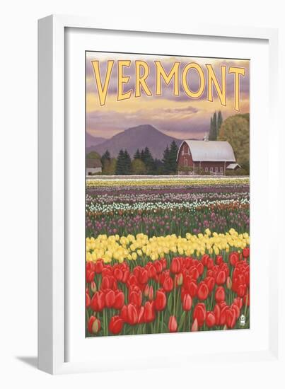 Vermont - Tulip Fields-Lantern Press-Framed Art Print