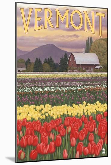 Vermont - Tulip Fields-Lantern Press-Mounted Art Print