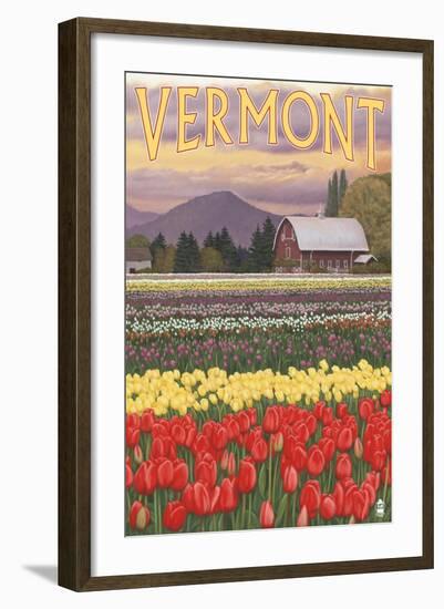 Vermont - Tulip Fields-Lantern Press-Framed Art Print