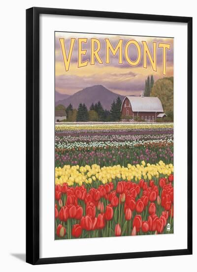 Vermont - Tulip Fields-Lantern Press-Framed Art Print