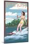 Vermont - Water Skier and Lake-Lantern Press-Mounted Art Print