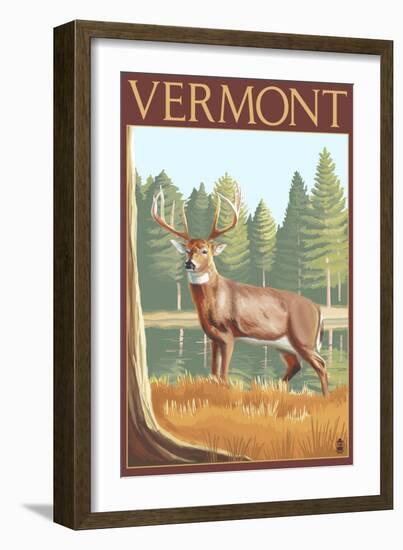 Vermont - White-Tailed Deer-Lantern Press-Framed Art Print