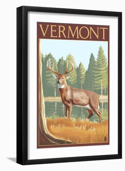 Vermont - White-Tailed Deer-Lantern Press-Framed Art Print