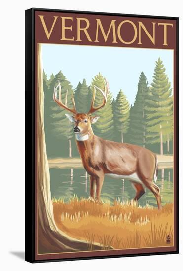 Vermont - White-Tailed Deer-Lantern Press-Framed Stretched Canvas