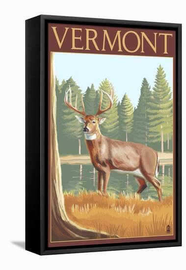 Vermont - White-Tailed Deer-Lantern Press-Framed Stretched Canvas