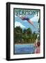 Vermont - Woman Diving and Lake-Lantern Press-Framed Art Print