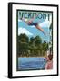 Vermont - Woman Diving and Lake-Lantern Press-Framed Art Print