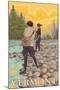 Vermont - Women Fly Fishing Scene-Lantern Press-Mounted Art Print