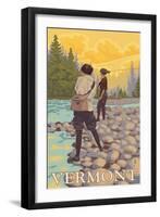 Vermont - Women Fly Fishing Scene-Lantern Press-Framed Art Print