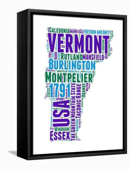 Vermont Word Cloud Map-NaxArt-Framed Stretched Canvas