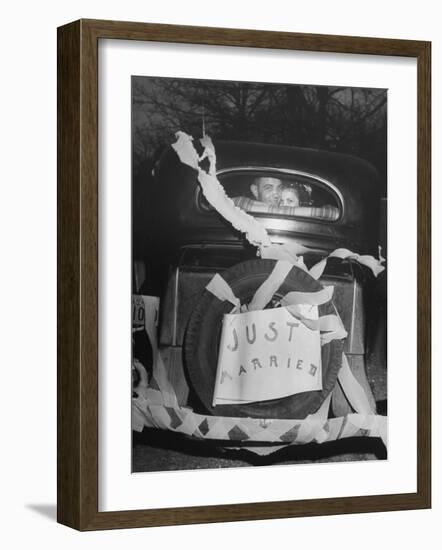 Vern Tobias and His Wife Eleanor, Leaving Home After Their Wedding-Sam Shere-Framed Photographic Print