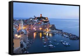 Vernazza at Dusk, Cinque Terre, UNESCO World Heritage Site, Liguria, Italy, Mediterranean, Europe-Mark Sunderland-Framed Stretched Canvas