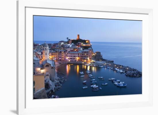 Vernazza at Dusk, Cinque Terre, UNESCO World Heritage Site, Liguria, Italy, Mediterranean, Europe-Mark Sunderland-Framed Photographic Print