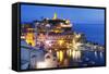 Vernazza at Dusk, Cinque Terre, UNESCO World Heritage Site, Liguria, Italy, Mediterranean, Europe-Mark Sunderland-Framed Stretched Canvas