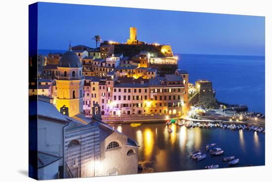 Vernazza at Dusk, Cinque Terre, UNESCO World Heritage Site, Liguria, Italy, Mediterranean, Europe-Mark Sunderland-Stretched Canvas