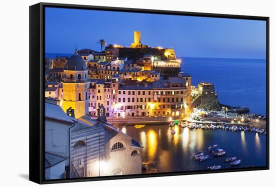 Vernazza at Dusk, Cinque Terre, UNESCO World Heritage Site, Liguria, Italy, Mediterranean, Europe-Mark Sunderland-Framed Stretched Canvas